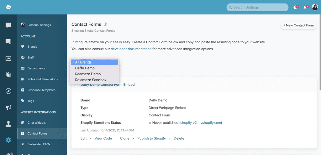 select brand contact forms